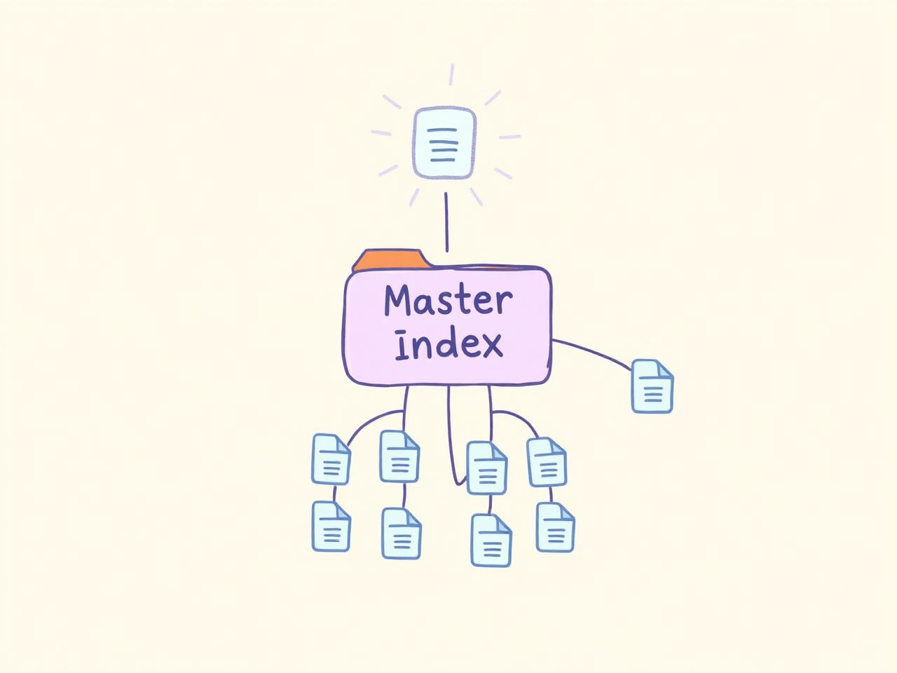 Illustration of a Master Index file branching out to smaller document files